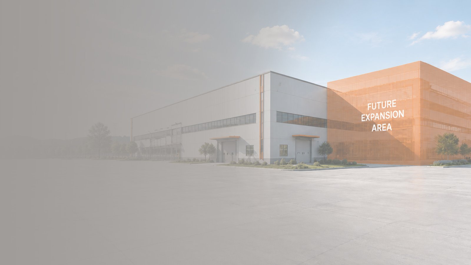 OptiSpace — factory building with future expansion area highlighted